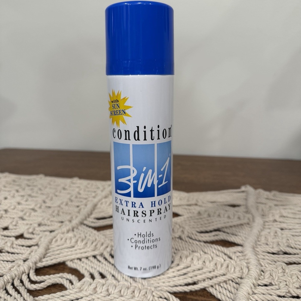 Condition 3-in-1 Extra Hold Hairspray Unscented 7 oz With Sunscreen Blue